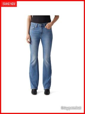 High Rise Flare Jeans Fitted Hip Thigh Flared Leg Zipper Fly
